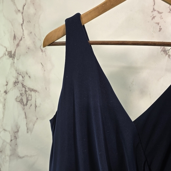 LRL Ralph Lauren Dress Women 18 1X Navy Ponte Lace Faux Wrap Plunge Ruched - Picture 2 of 14